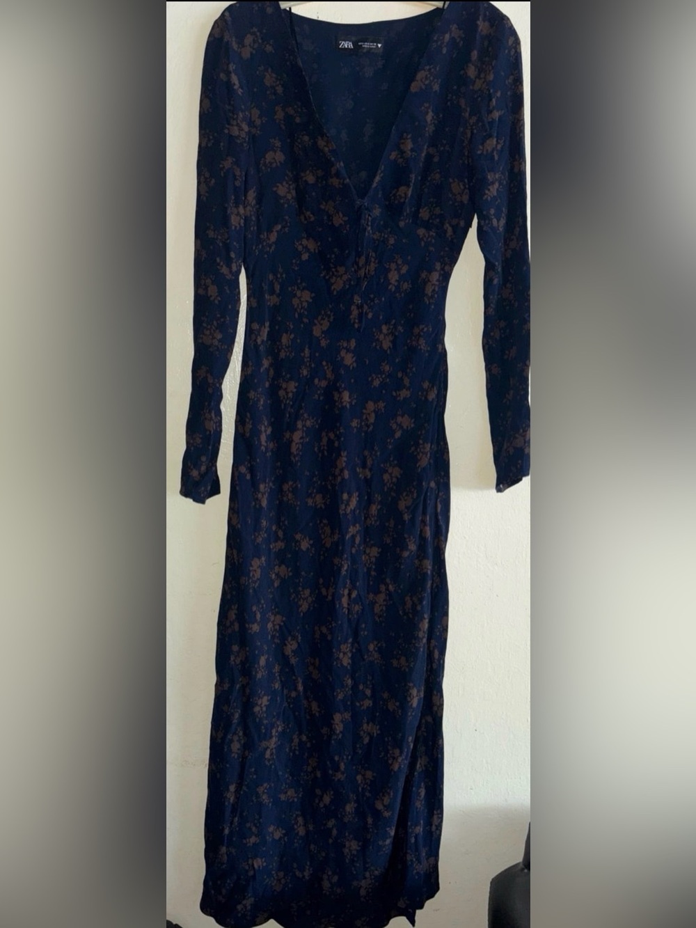 Zara Navy Dress with Brown Floral Print